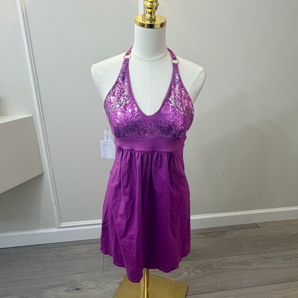 Sequin Halter Mini Dress in Violet